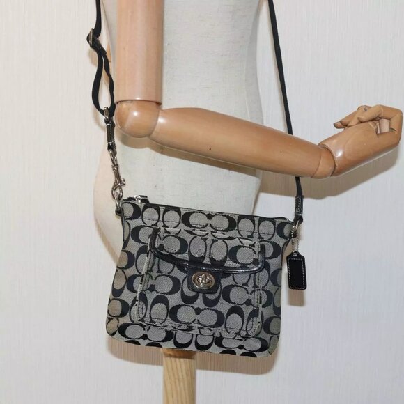 Coach Signature Shoulder Bag Canvas Black Auth - Picture 1 of 16